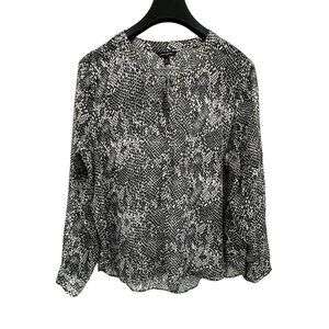 Banana Republic Women's XL Long Sleeve Blouse Black White Animal Print Sheer Tie